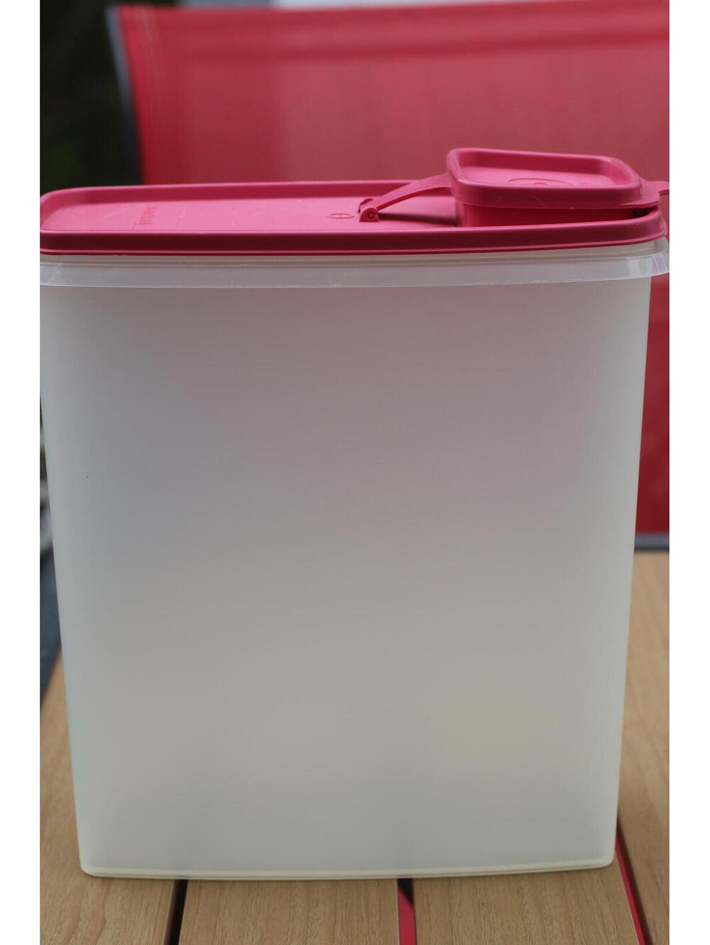 TUPPERWARE Cereal Container Vintage Hot PINK Clear Rectangle Flip Pour Top EUC